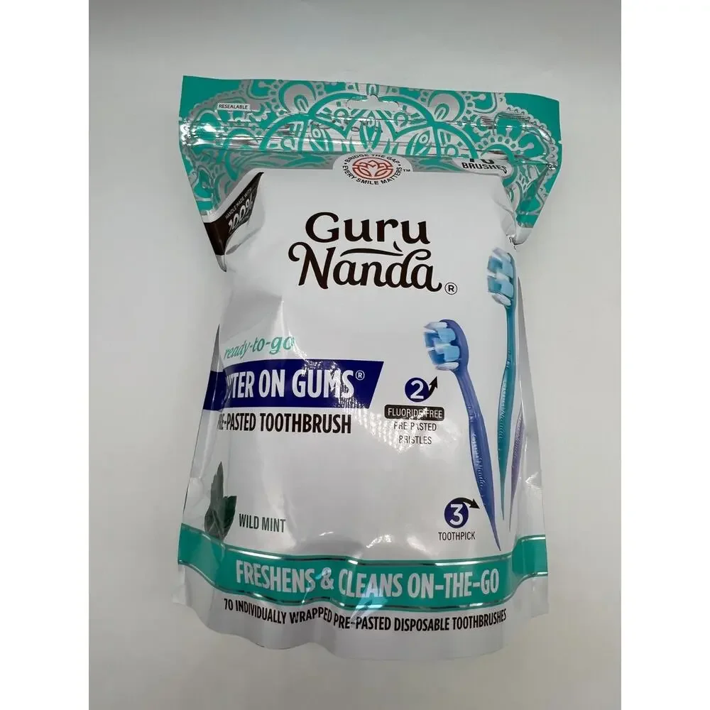 GuruNanda Ready-to-Go Pre-Pasted Toothbrushes Wild Mint 70 Ct